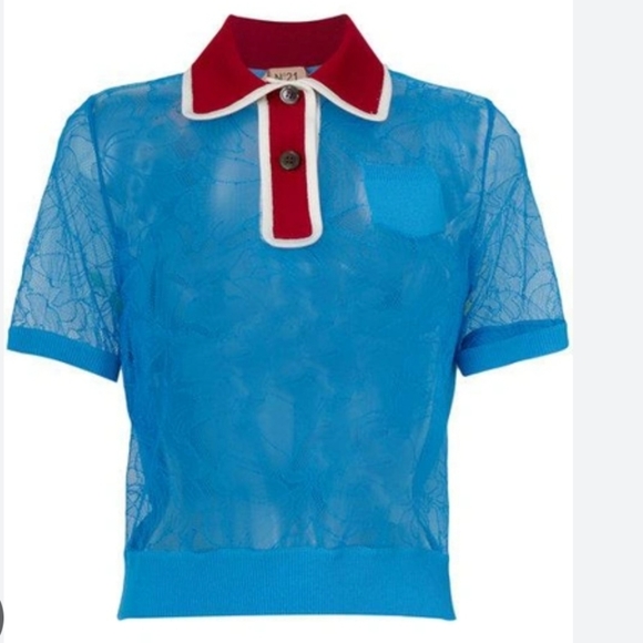Nº21 Blue with red collar, Floral Lace, Polo XS - Picture 2 of 6